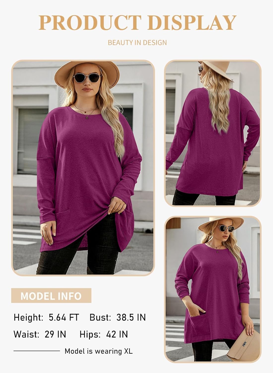 Eytino Womens Plus Size Long Sleeve Tops Crewneck Lightweight Sweatshirt Loose Casual Oversized T Shirts with Pockets(1X-5X) - Image 3