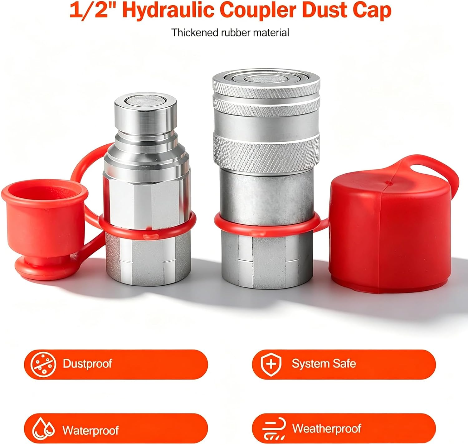 Hydraulic Coupler Dust Caps & Plugs for 1/2" Flat Face, 4 Sets