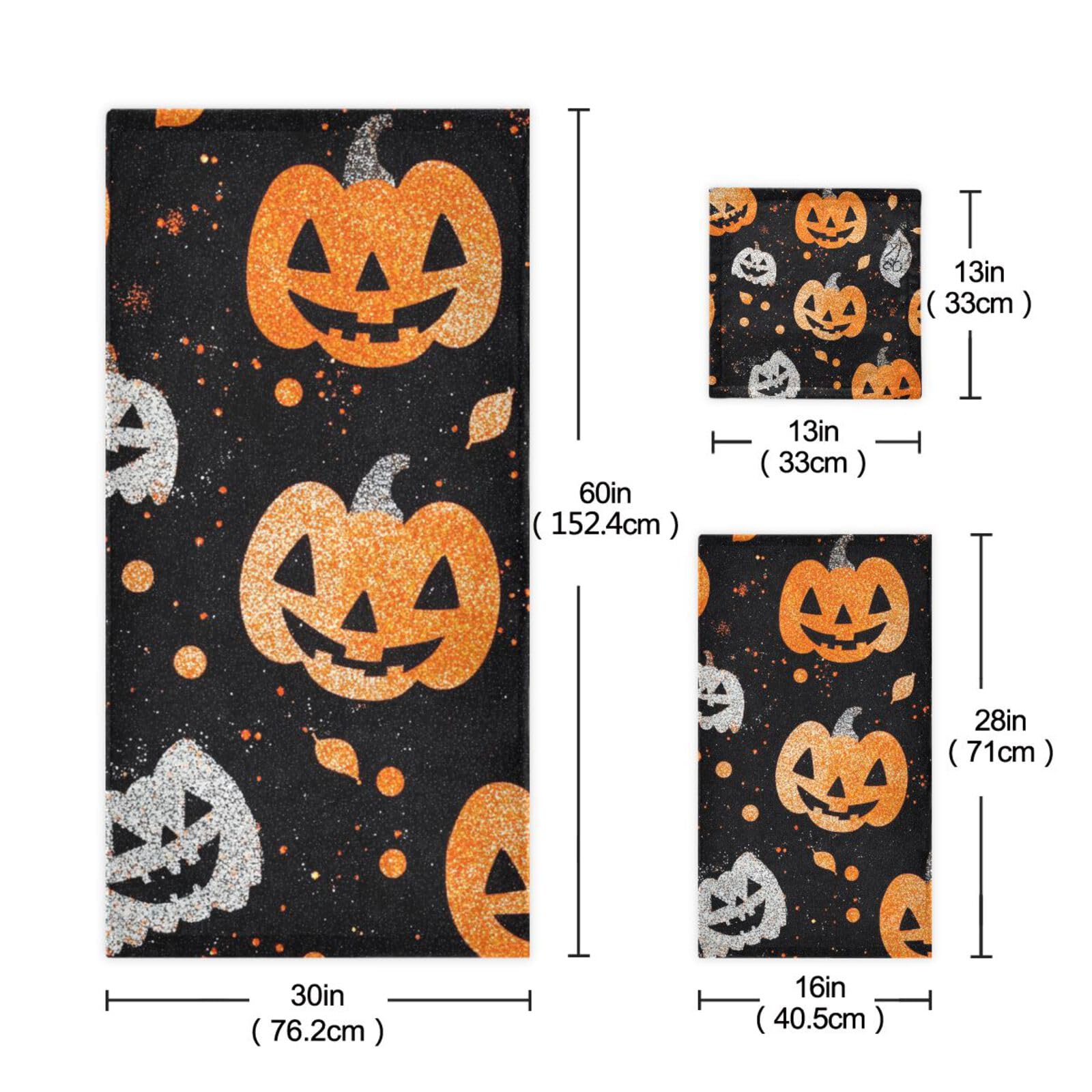 Halloween błyszczące dynie czyszczenie ręczników do twarzy zestaw 3 sztuk, 1 ręcznik kąpielowy 1 ręcznik do rąk 1 myjka do domu kuchni rodziny