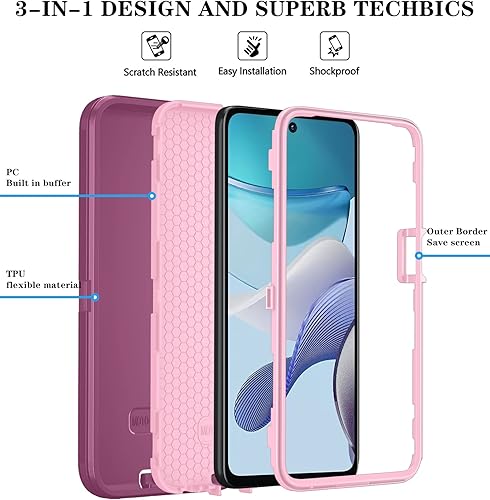 Miniatura 6 de ONOLA Funda compatible con Moto G 5G 2023 con protector de pantalla HD (2 paquetes), funda resistente para teléfono (Moto G 5G 2023, rojo vino)