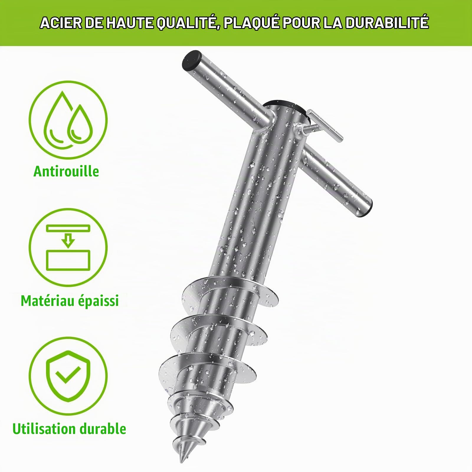 Ancrage de Sable pour Parasol de Plage, ancrage à vis Robuste pour Le Sable, Base Portable au Vent avec 3 Manches, Support entièrement soudé pour poteaux de Parasol d'extérieur de 2,5 cm
