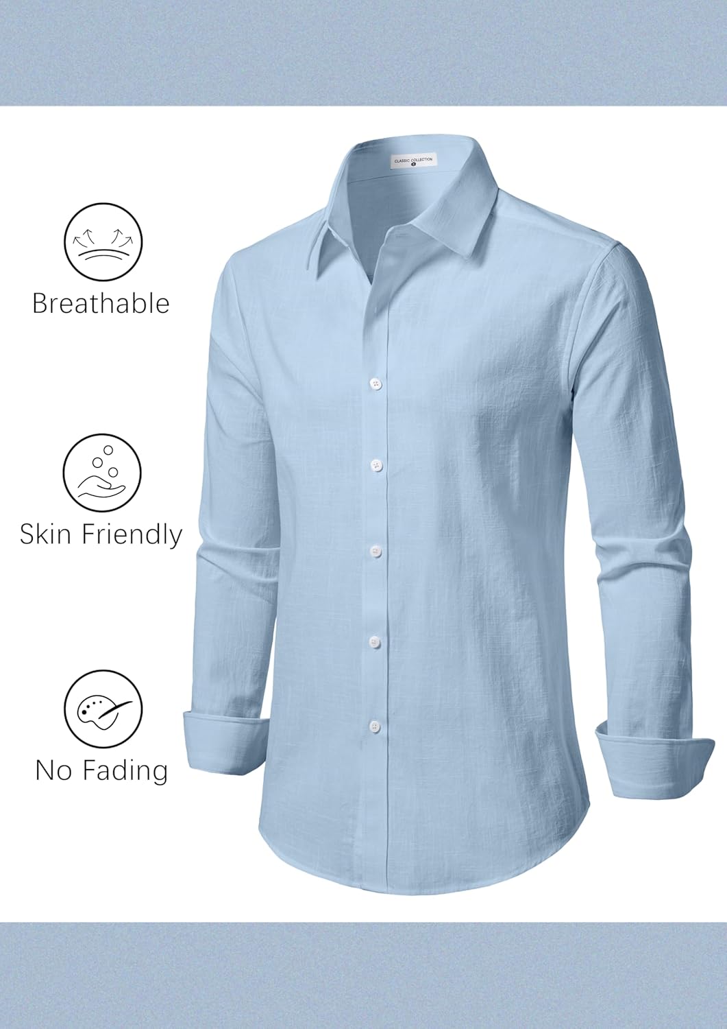 Linen Shirts for Men Casual Button Down Long Sleeve Shirt Solid Summer Beach Hawaiian Shirts - Image 4