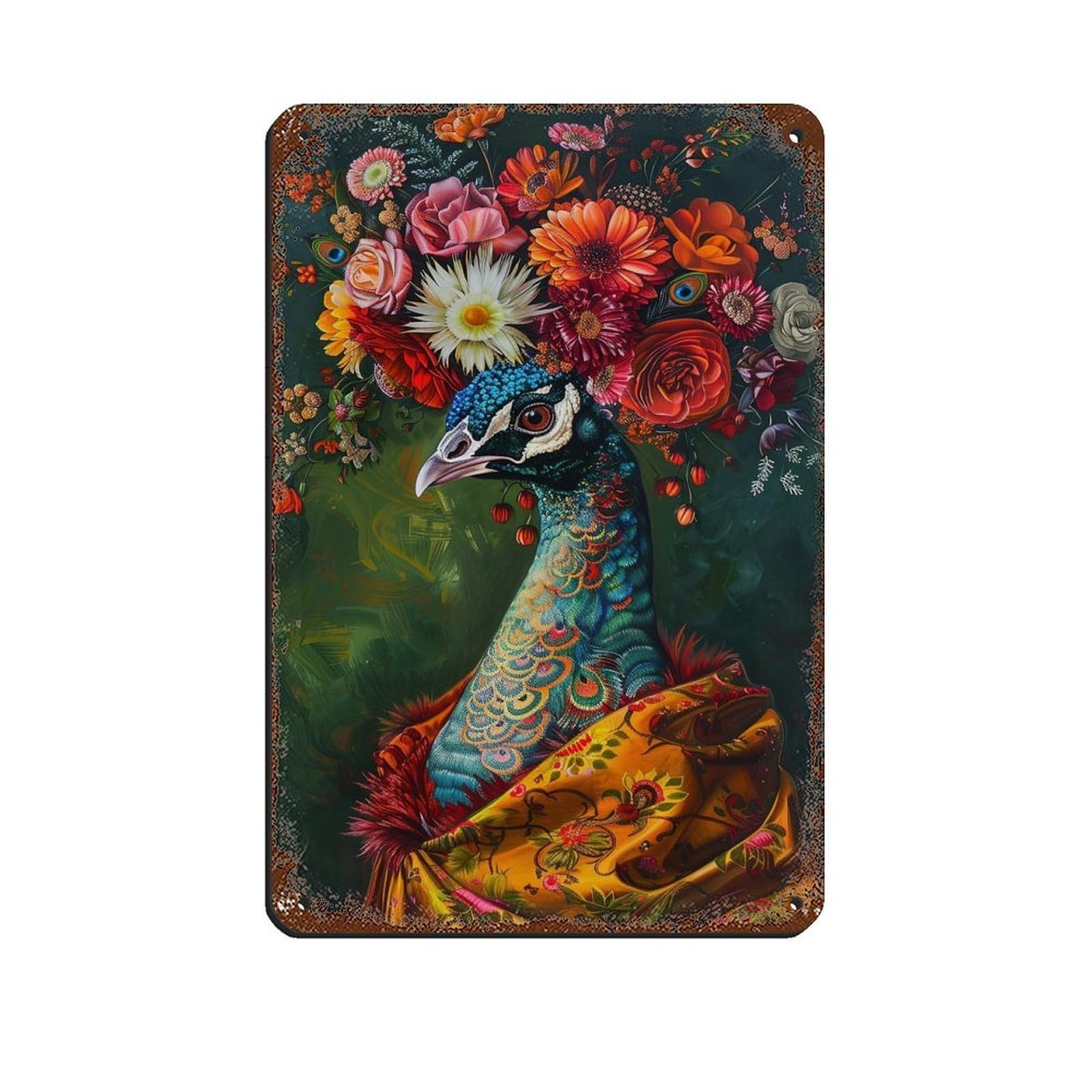 Vintage Maximalist Floral Peacock Painting Poster Retro Poster Metal Tin Sign Chic Art Retro Iron Painting Bar People Cave Cafe Family Garage Poster Wall Decoration 8x12inch(20x30cm)