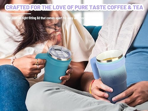 Miniatura 3 de Zukro Vaso aislado con forro de cerámica de 20 onzas con asa y popote para un sabor puro de café, taza de viaje reutilizable con tapa a prueba de