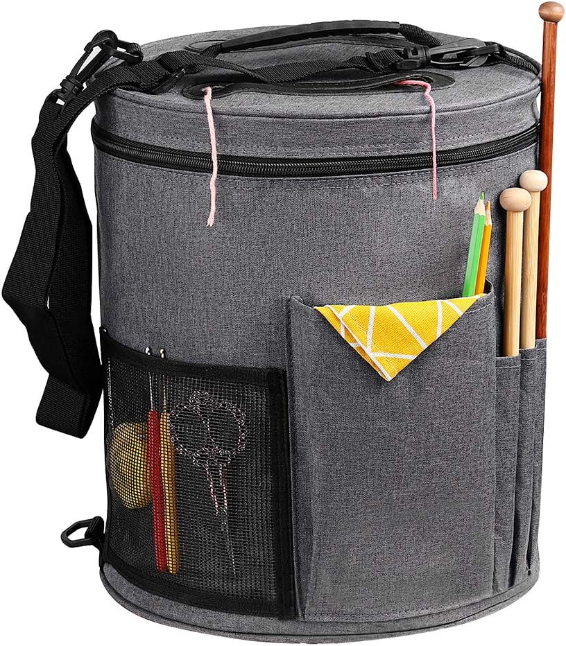 SumDirect Knitting Bag, Yarn Organizer Tote Bag Portable Storage Bag for Yarns, Carrying Projects, Knitting Needles, Crochet Hooks, Manuals and Other Accessories (Gray)
