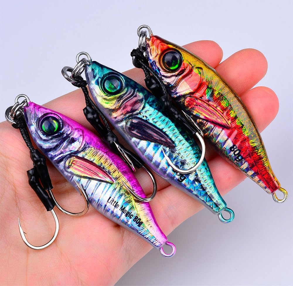 Pack of 5 Metal Jig Lure Shore Casting Spoon Jigging Bass Saltwater Fishing Tackle