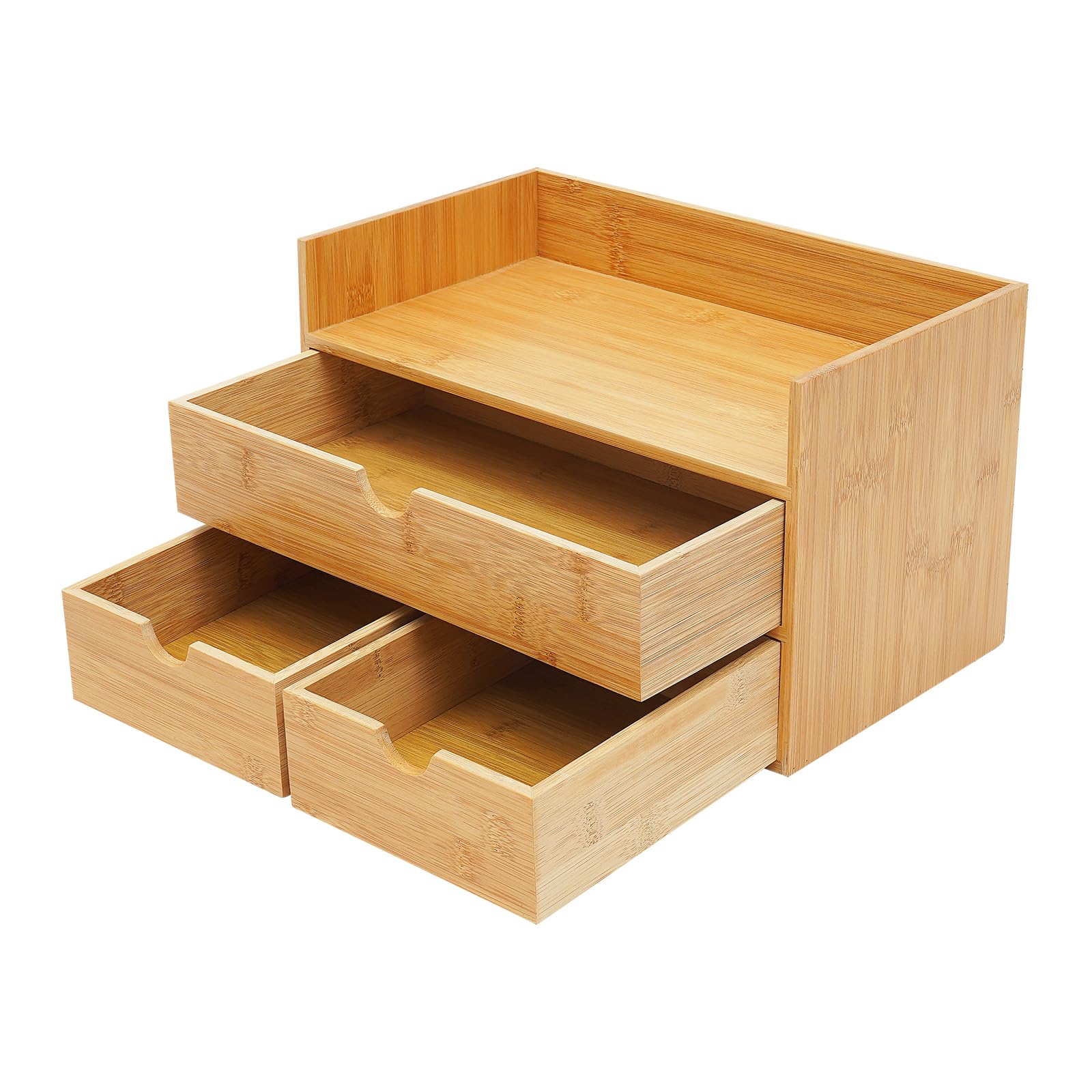 Organizer da scrivania in bambù con 3 cassetti, organizer per cassetti, ufficio, cassettiera naturale, 30 x 19 x 20 cm