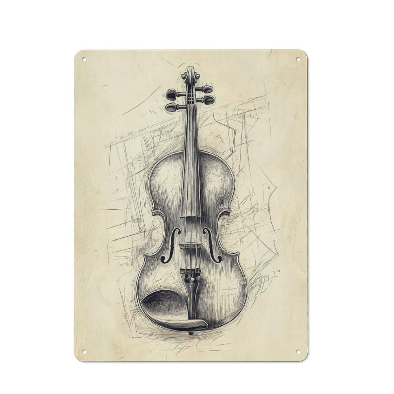 Junmoney Violin Sketch Tin Wall Plaque 40X30cm With For Man Cave Or Games Room, A New Home Present For Leisure-Room Decor Enthusiasts