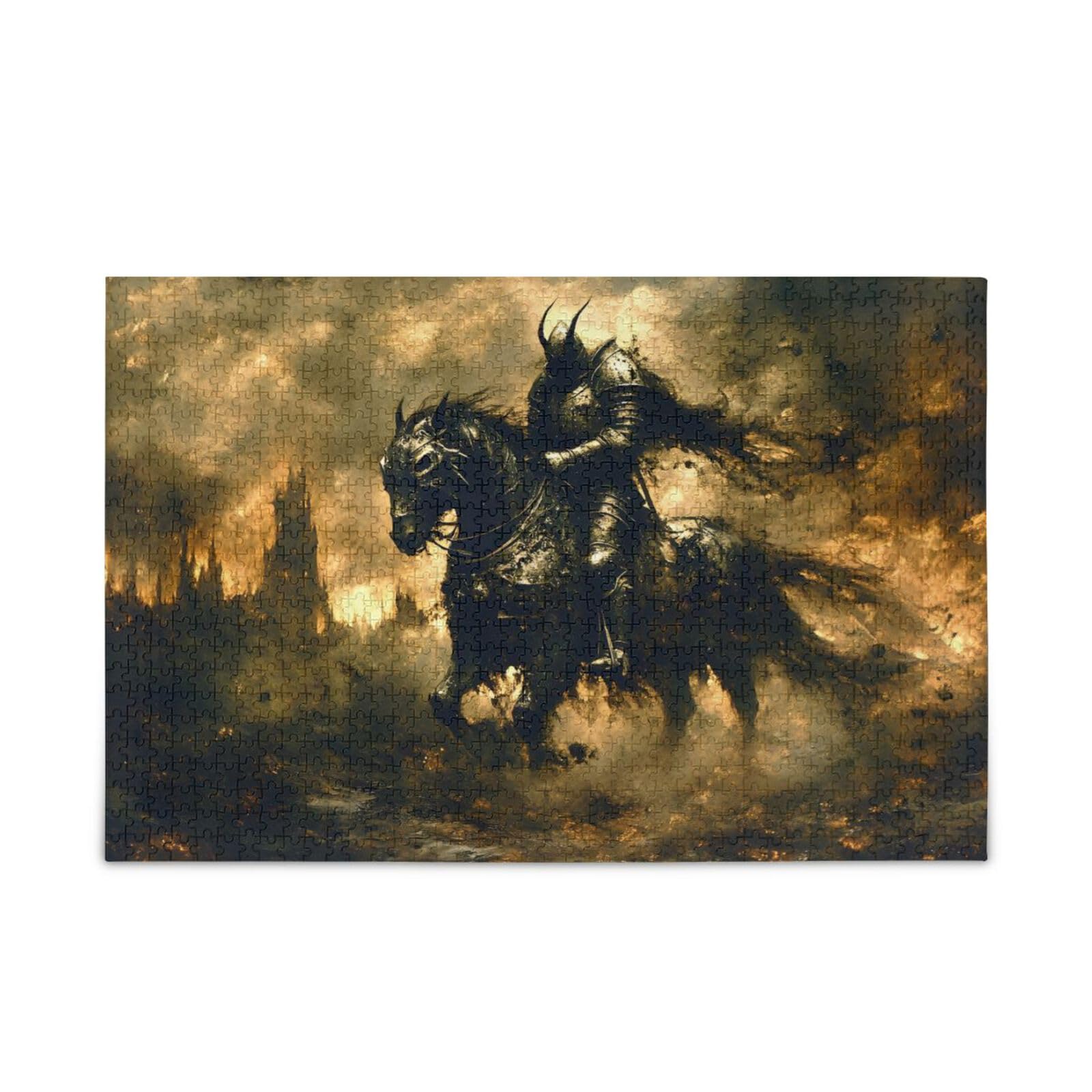 YMGQYJ Adults Jigsaw Puzzles 500 Pieces Knight Gothic Print, Zigsaw Puzzle with Alphabetic Sorting Storage Bag