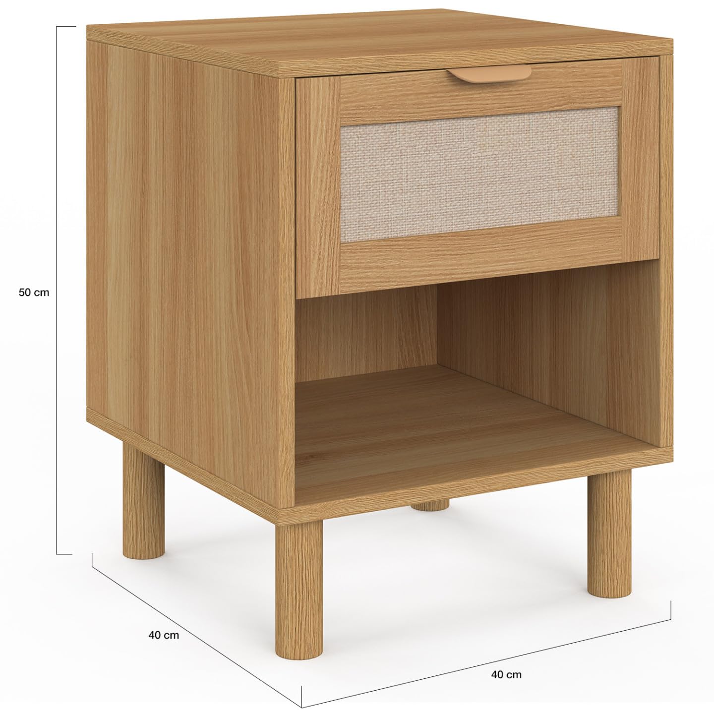 IDMarket - Lot de 2 Tables de Chevet Robin 1 tiroir avec Niche Bois et Tissu Effet Lin