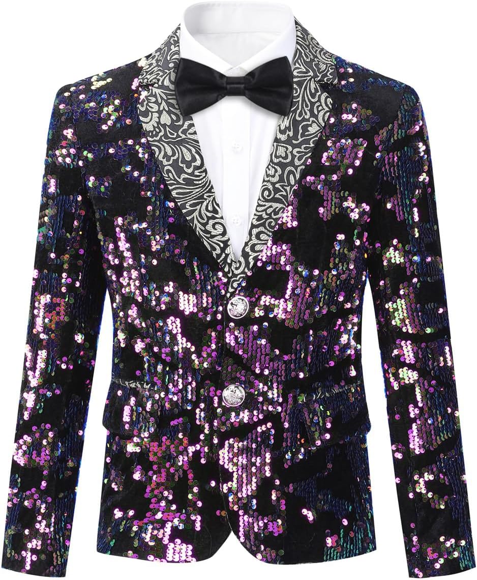 SWOTGdoby Boys Tuxedo Suit Shiny Formal Dress 2 Pieces Suit Set Paisley Blazer Pants Sequin Shawl Collar - Image 2