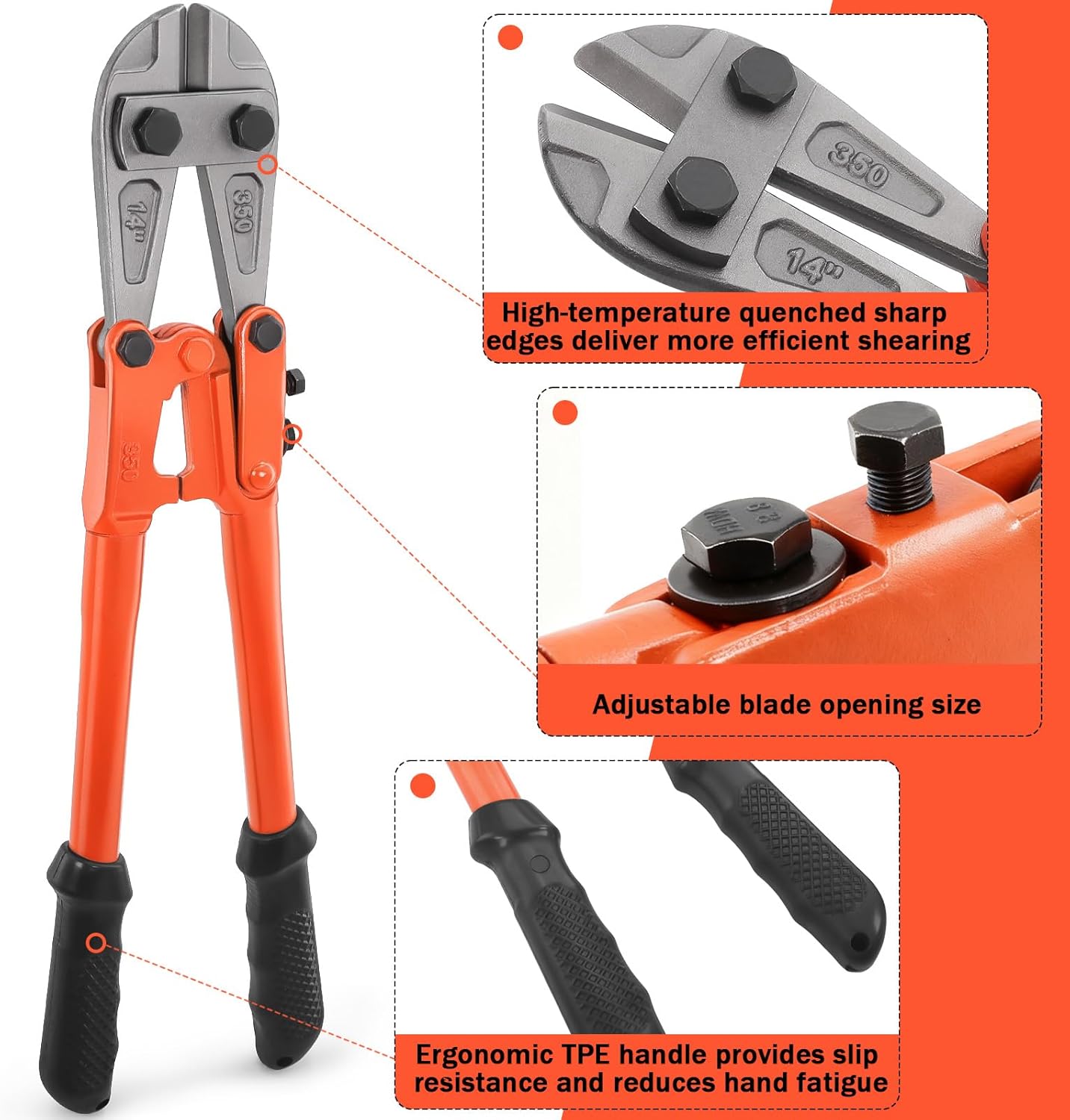 3Pcs Bolt Cutter Set with 14" Heavy Duty Bolt Cutter,8" Mini Bolt Cutter,8" Wire Rope Cutter & Storage Bag for Cutting Locks,Padlocks,Chains,Steel Cable,Barbed Wire,Iron Rod,Metal,Fence