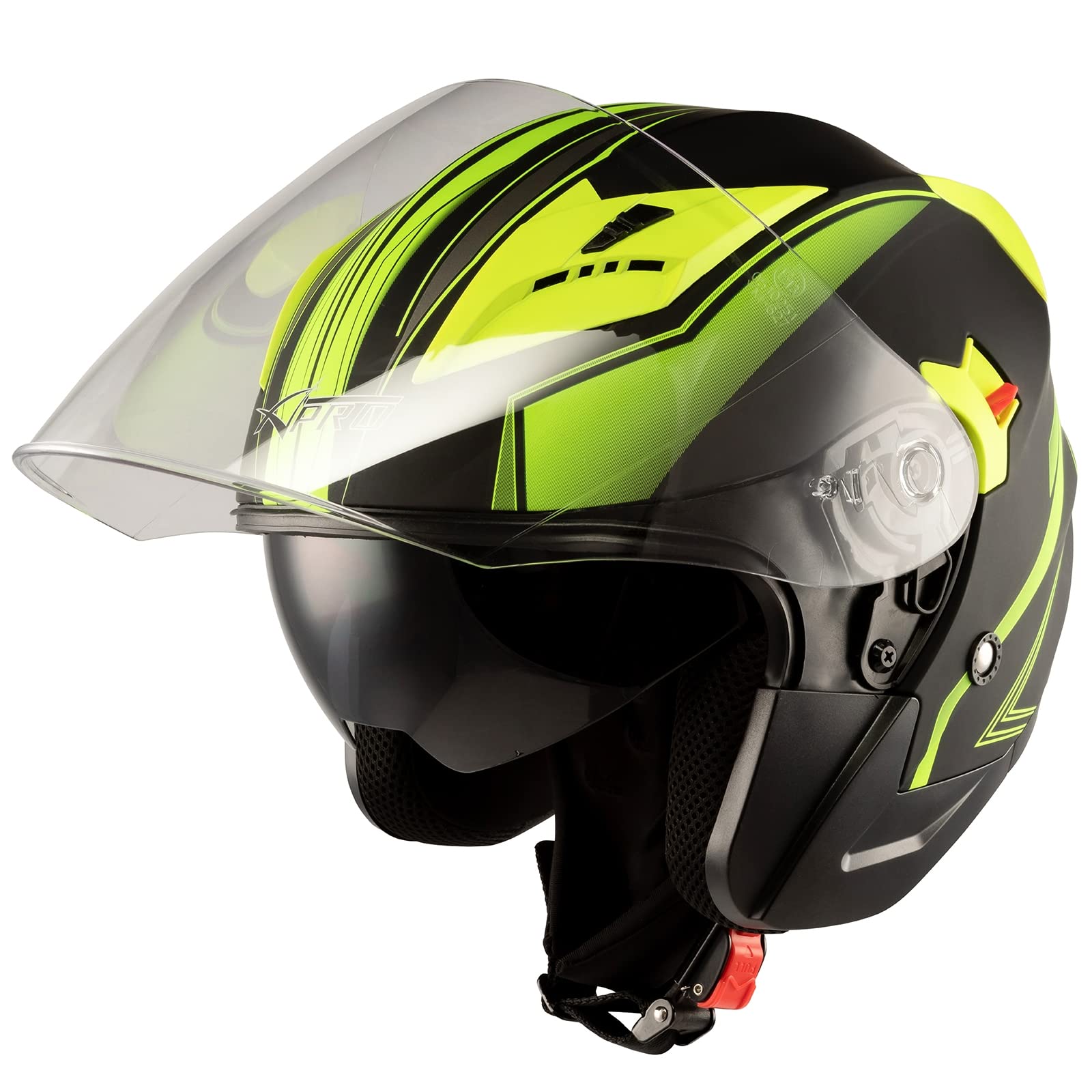 City Motorradhelm Jet Doppeltvisier ECE 22-05 Zertifikat Mattt Schwarz Fluo M