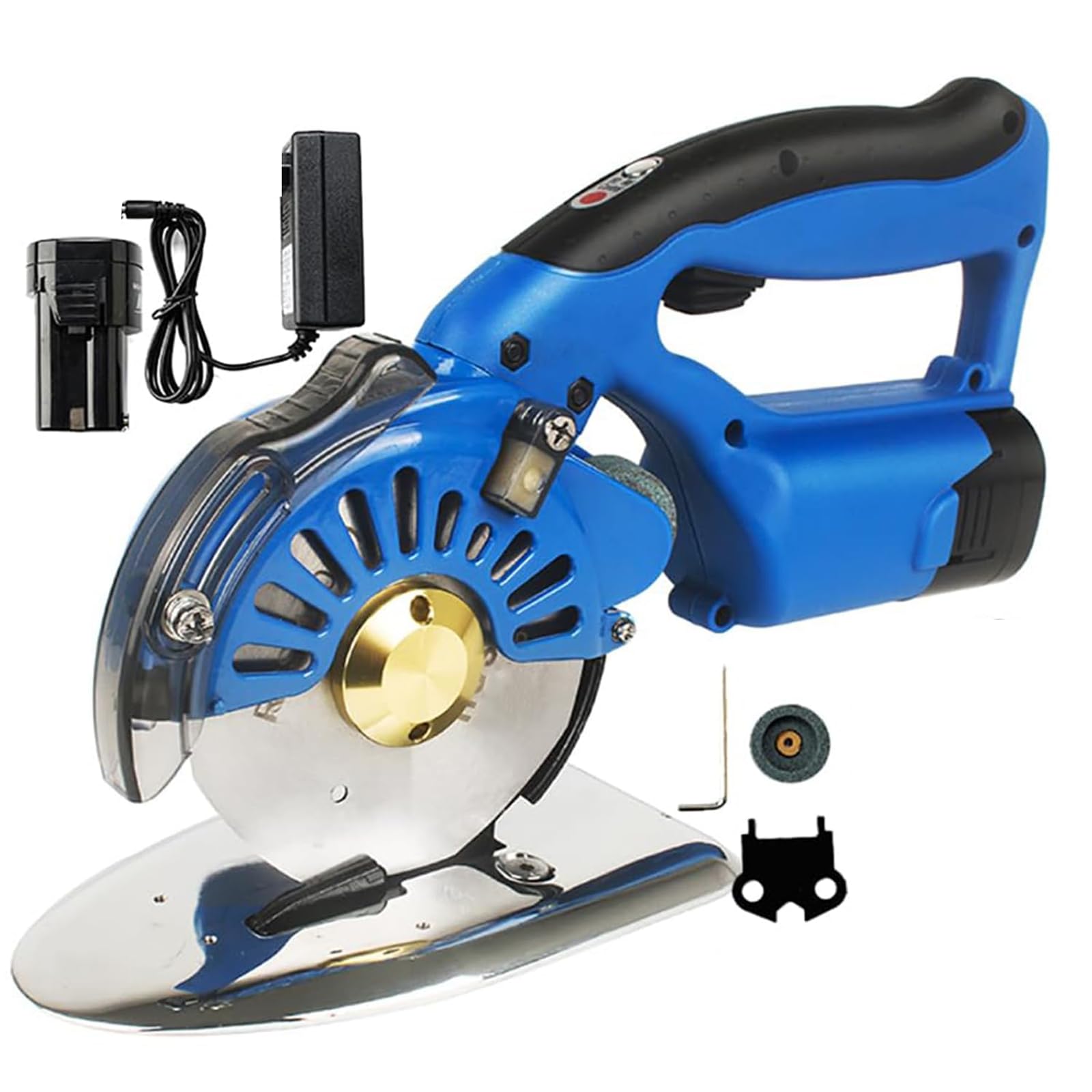 Cortador eléctrico giratorio de tela, recortadora inalámbrica con 5 ajustes de velocidad y afilado automático, herramienta de corte para cuero, alfombra, vinilo, hoja recargable de 125 mm