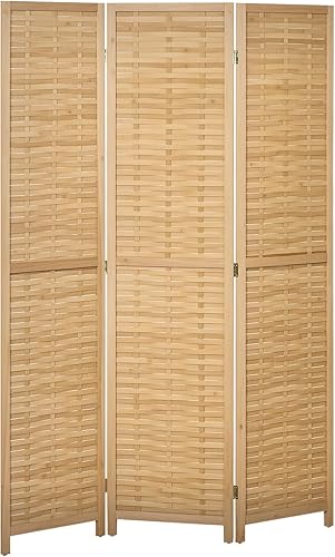 HOMCOM Divisor de habitación de 3 paneles, pantallas de privacidad plegables portátiles de bambú de 5.5 pies de alto, divisores de pared de