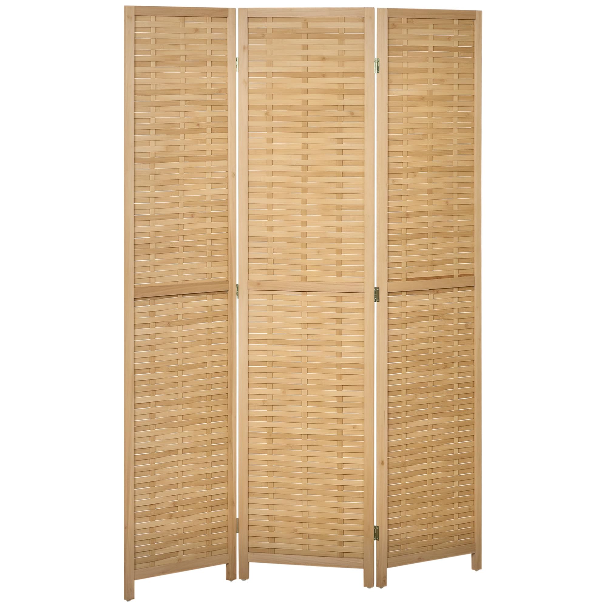 HOMCOM Biombo de 3 Paneles Divisor de Habitación Plegable 120x1,​8x170 cm Separador de Ambientes con Patrón de Tejido de Bambú Estilo Rústico para Oficina Dormitorio Salón Natural