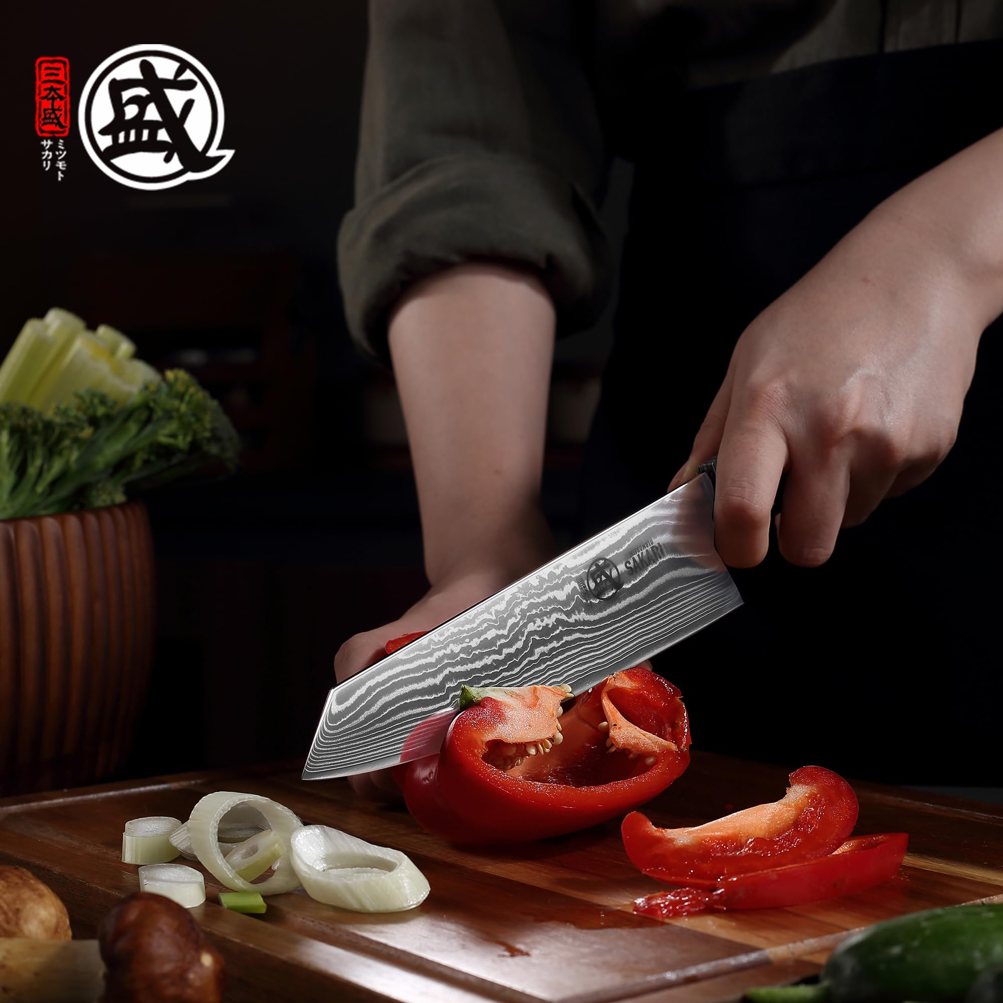 MITSUMOTO SAKAR Cuchillo Kiritsuke, Cuchillos Cocina Damasco Japonese | 20 cm Cuchillo Kiritsuke Acero SG-Pro, 73 Capas Damasco, Mango G10 Ergonómico, Cuchillo Chef Profesional Japonés Ultraafilado