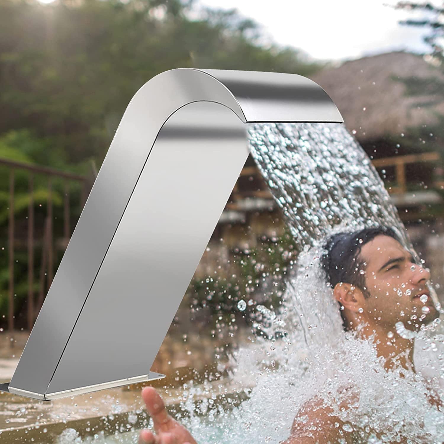 DEHIWI Fontana a Cascata da Giardino per Lagnetto e Piscina in Acciaio Inox,Fontana da Giardino,Disegno Curvo Fontana Laghetto,Cascata Laghetto,500x600mm