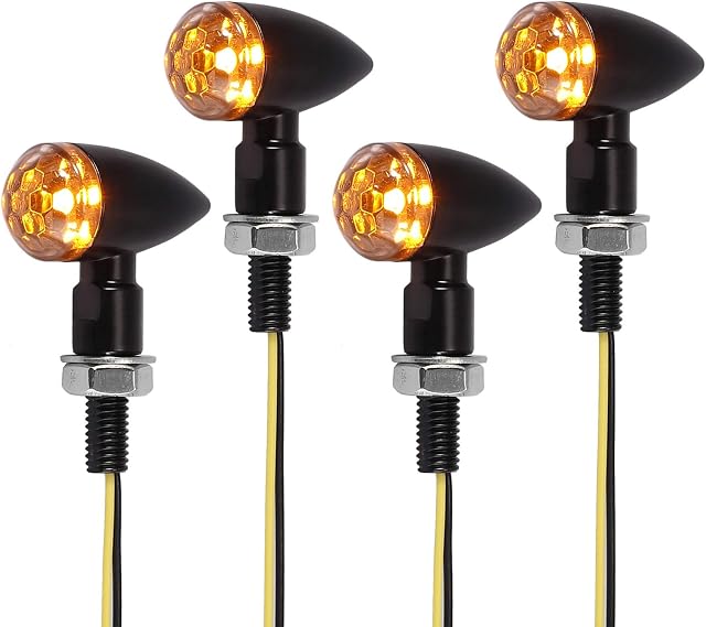 Justech 4PCS E-Marked Motorcycle LED Turn Signal Indicator Amber Light Mini Bullet Shape Aluminum Motorbike Indicators Blinker Lights Universal for M8 Motorcycles