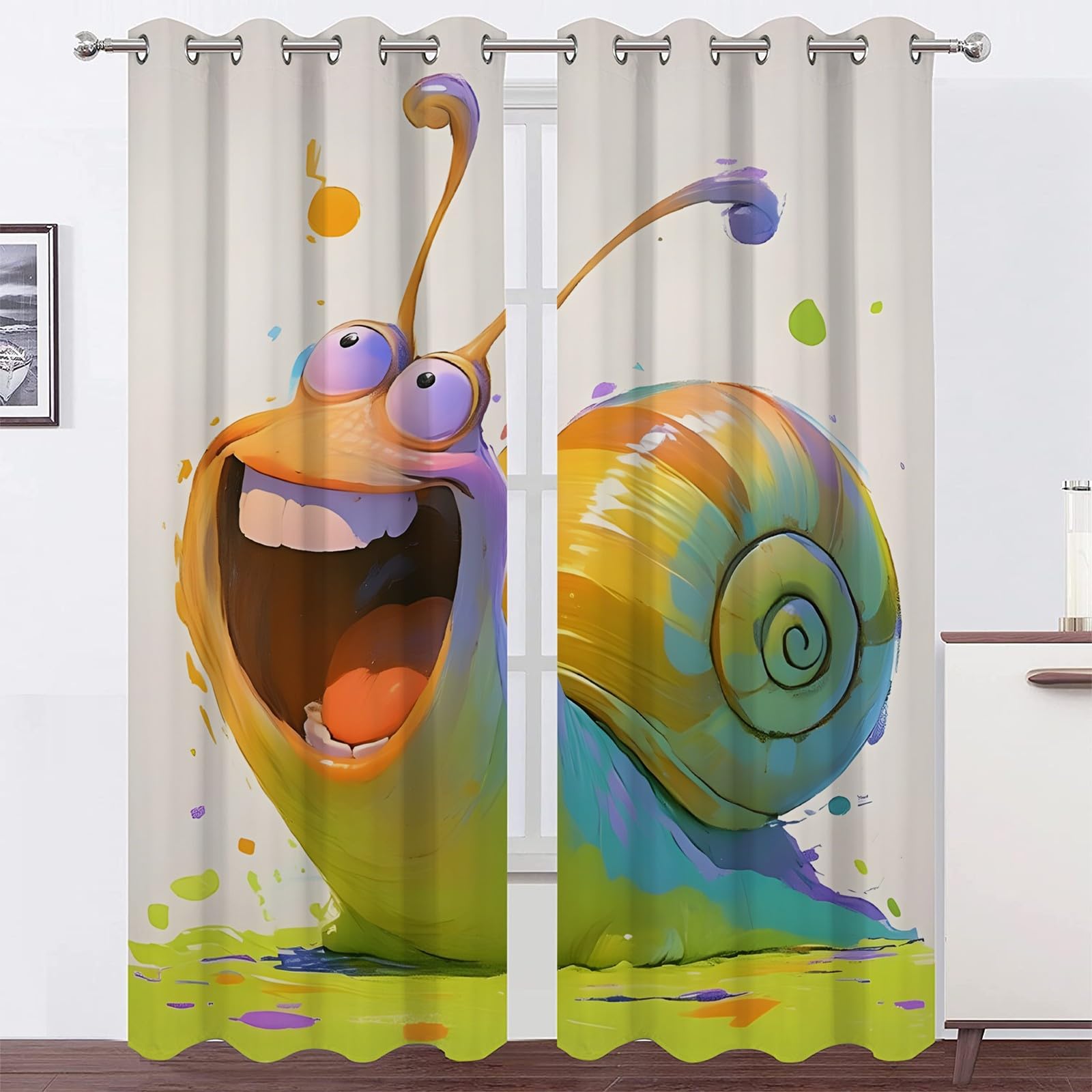 Genérico Izolowane termicznie zasłony zaciemniające 2 sztuki - 140x145cm, ślimak żółto-zielony, zasłony dekoracyjne salon/sypialnia, z pierścieniem do zasłony SA1568