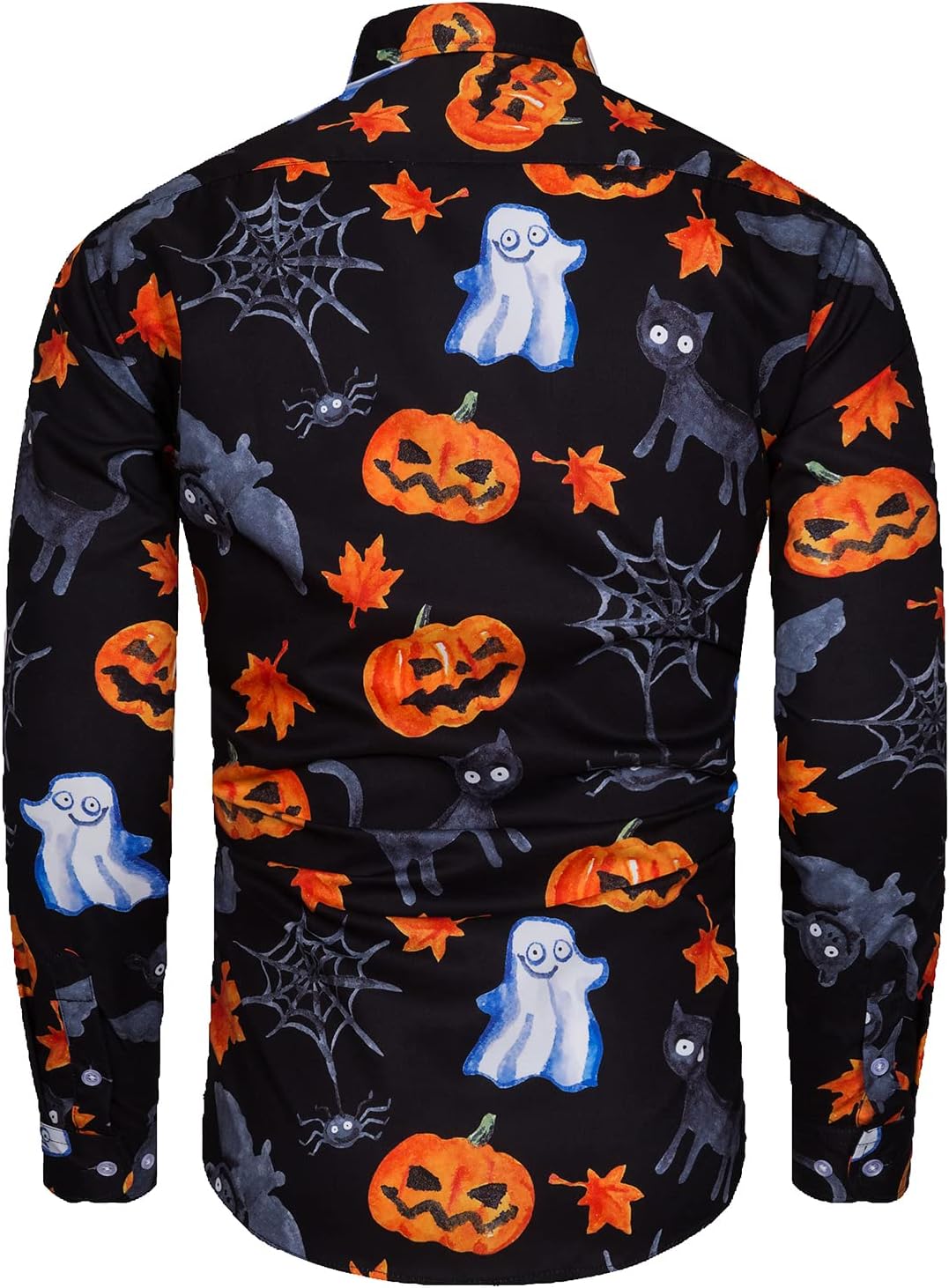 Mens Halloween Shirt Long Sleeve Ugly Pumpkin Casual Button Down Dress Shirts Adult Costume - Image 2