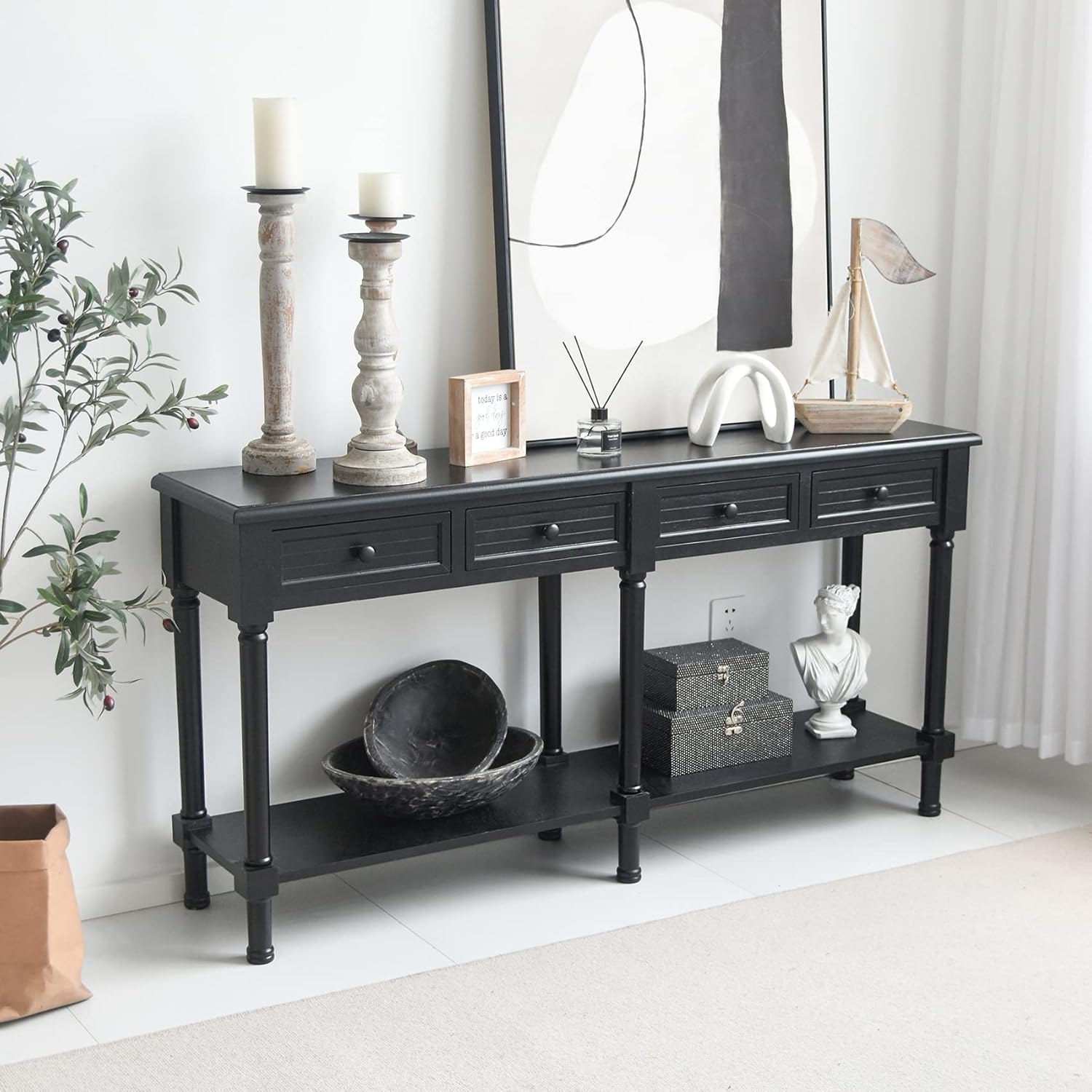 HLXZN Console Table for Entryway, 60 Inch Sofa Table w/4