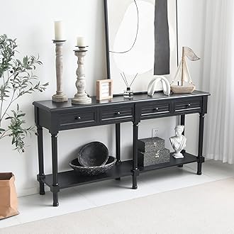 Console Table for Entryway, 60 Inch Sofa Table w/4 Drawers and Bottom Shelf Narrow Long Hallway Entry Table for Living Room Entryway Home, Black