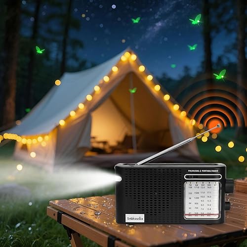 Miniatura 6 de Radio meteorológica portátil AM FM SW, enchufe de pared y funciona con pilas, con Bluetooth, altavoz grande, esfera grande, modo de tono altobajo,