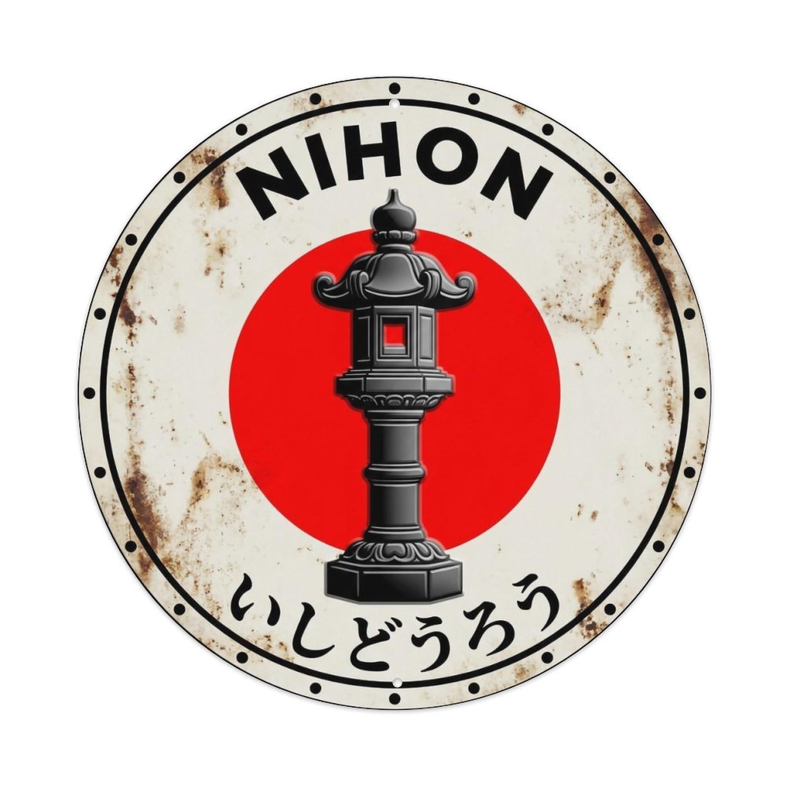 Stone Lantern Nihon Light Garden Rustic Metal Tin Sign