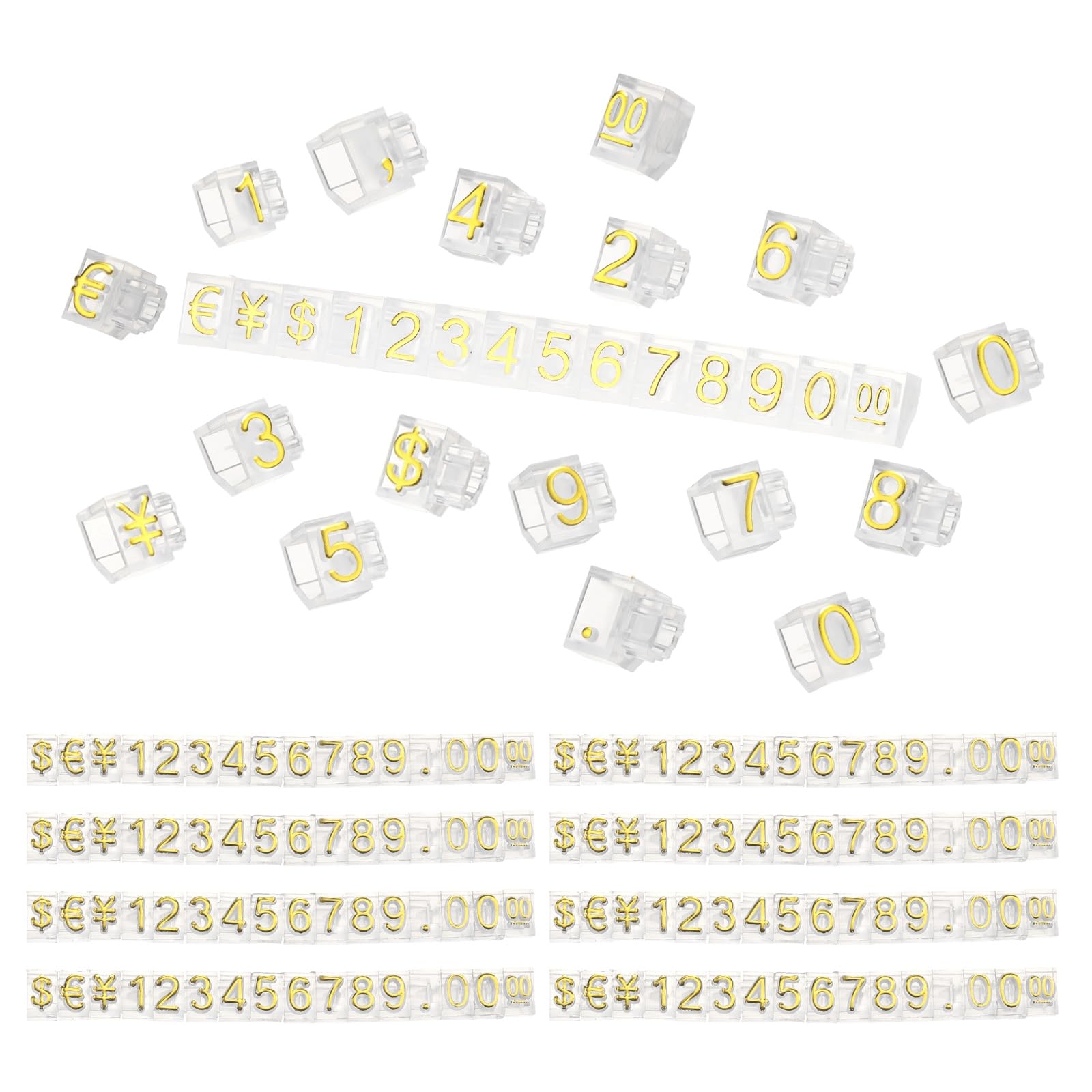 PATIKIL 4" x 0.35" Price Tag Cube,10 Set Plastic Adjustable Counter Stand Label Number Letter Price Block Kit for Jewelry Supermarkets Bakeries Retail Shop, Clear Gold (Large)