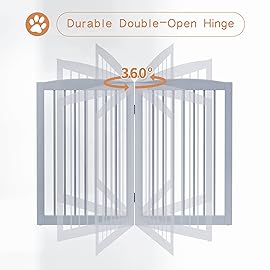 PUPETPO Freestanding Pet Gate for Dogs, Foldable Wooden Dog Gate for House Indoor, Tall Pet Fence for Stair, Doorway,Hall, Support Feet Included, 3 Panels 32,Grey