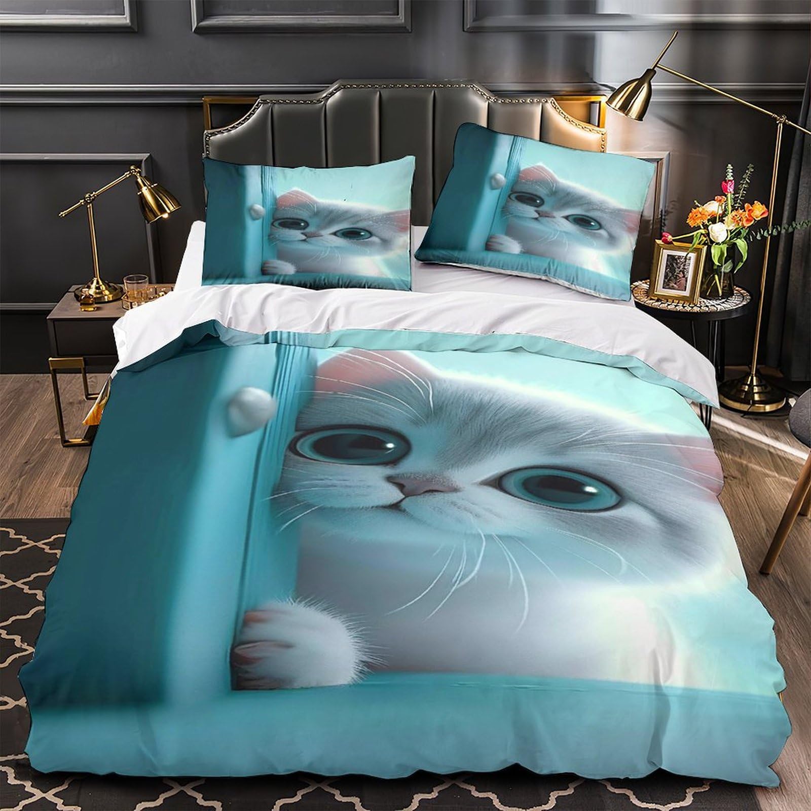 Housse de couette chaton 135x200 microfibre douce pour lit enfant