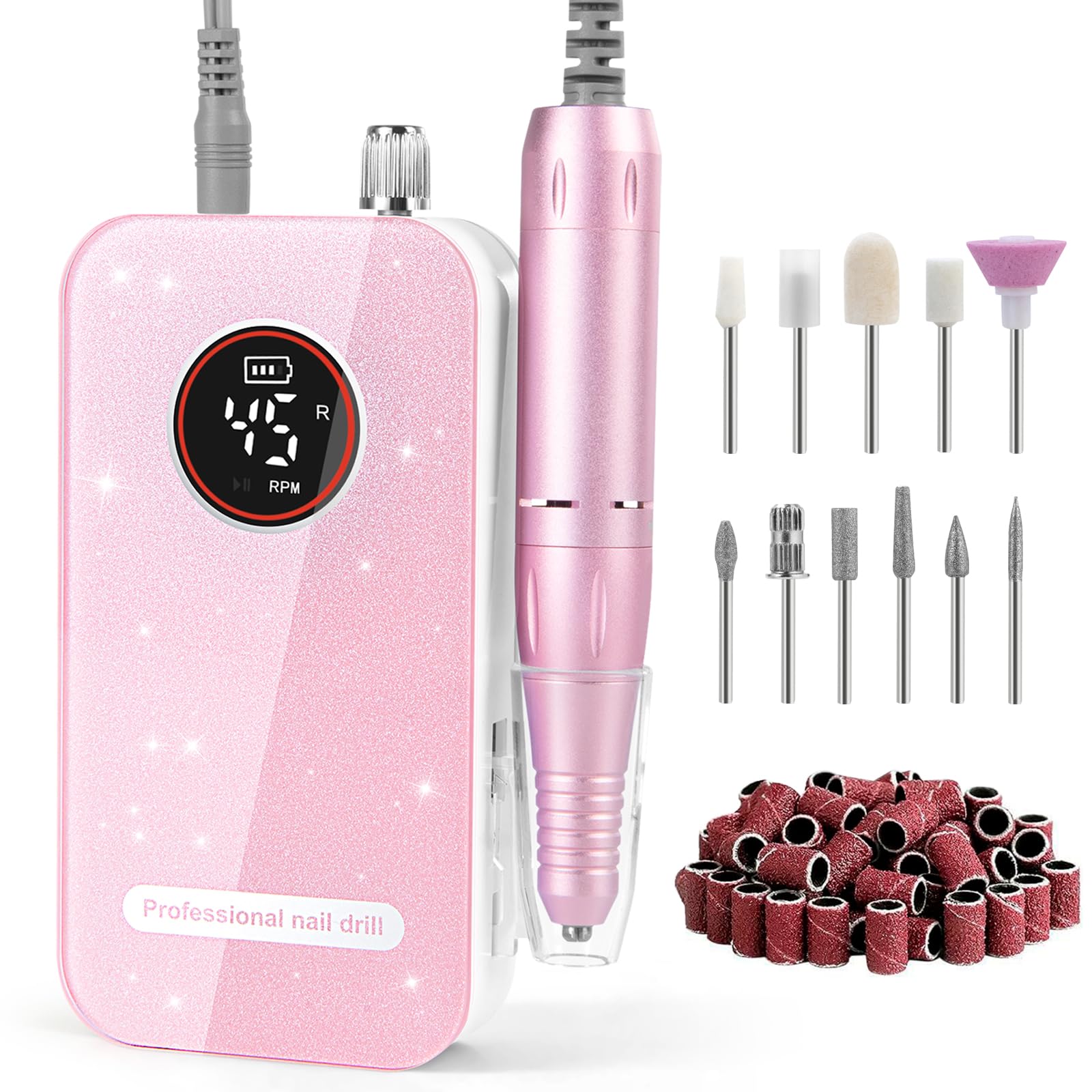 Nail Drill Set ネイルマシン ピンク Amazon.com: Professional Nail Drill Electric File 45000RPM