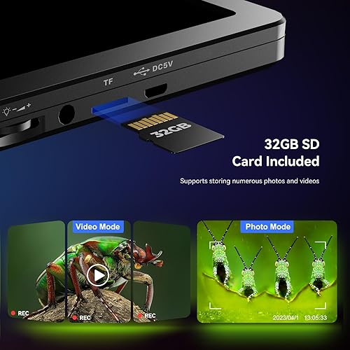 Miniatura 5 de TOMLOV Microscopio digital DM9 7": Lupa de microscopio de moneda 1080P 1200X, microscopios de soldadura LCD de enfoque ultrapreciso de 12MP