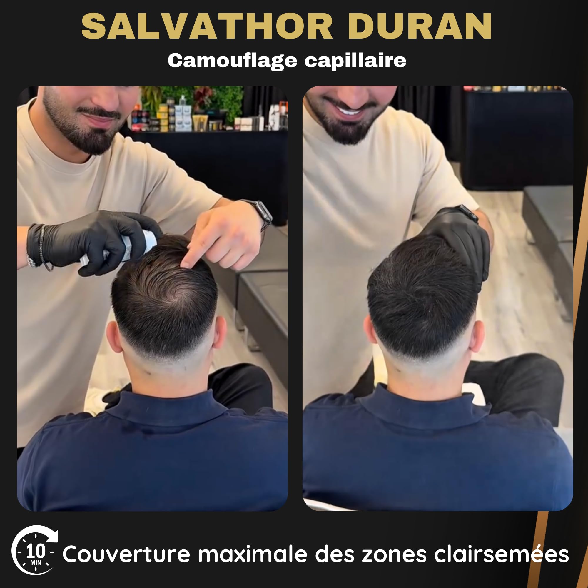Salvathor Durán Effet Fibres Capillaires – Correcteur pour Cuir Chevelu – Alternative à la Teinture Cheveux Homme, Poudre Cheveux – Camoufle la Calvitie et Apporte du Volume (Noir, 50 ml)