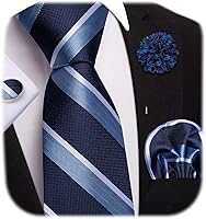 Dubulle Men's Paisley Striped Floral Necktie Set with Lapel Pin, Pocket Square & Cufflinks for Wedding Party Formal Wear