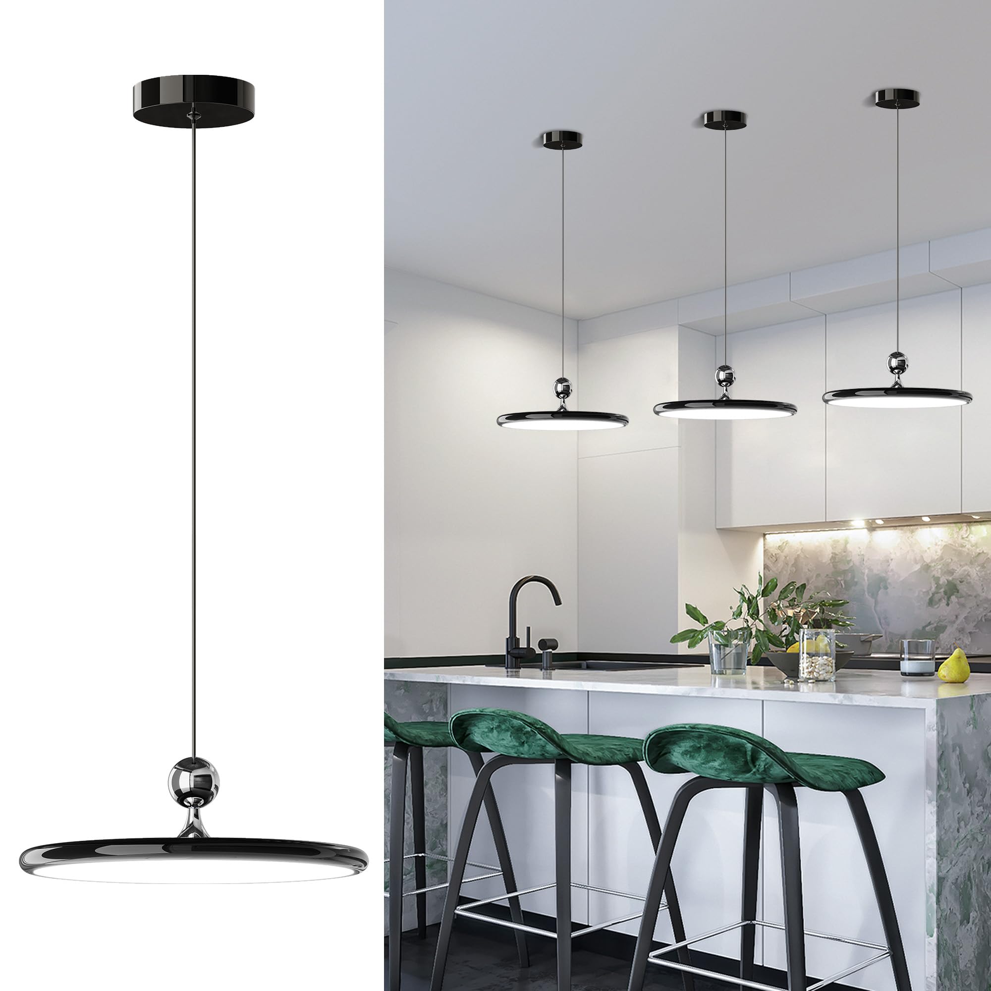 Siittoo Modern Led Pendant Light Fixtures,Dimmable Kitchen Island Lighting with Remote Control, Adjustable Height Mini Hanging Pendant Lighting for Dining Room Bedroom Living Room Hallway(37W,1Pack)