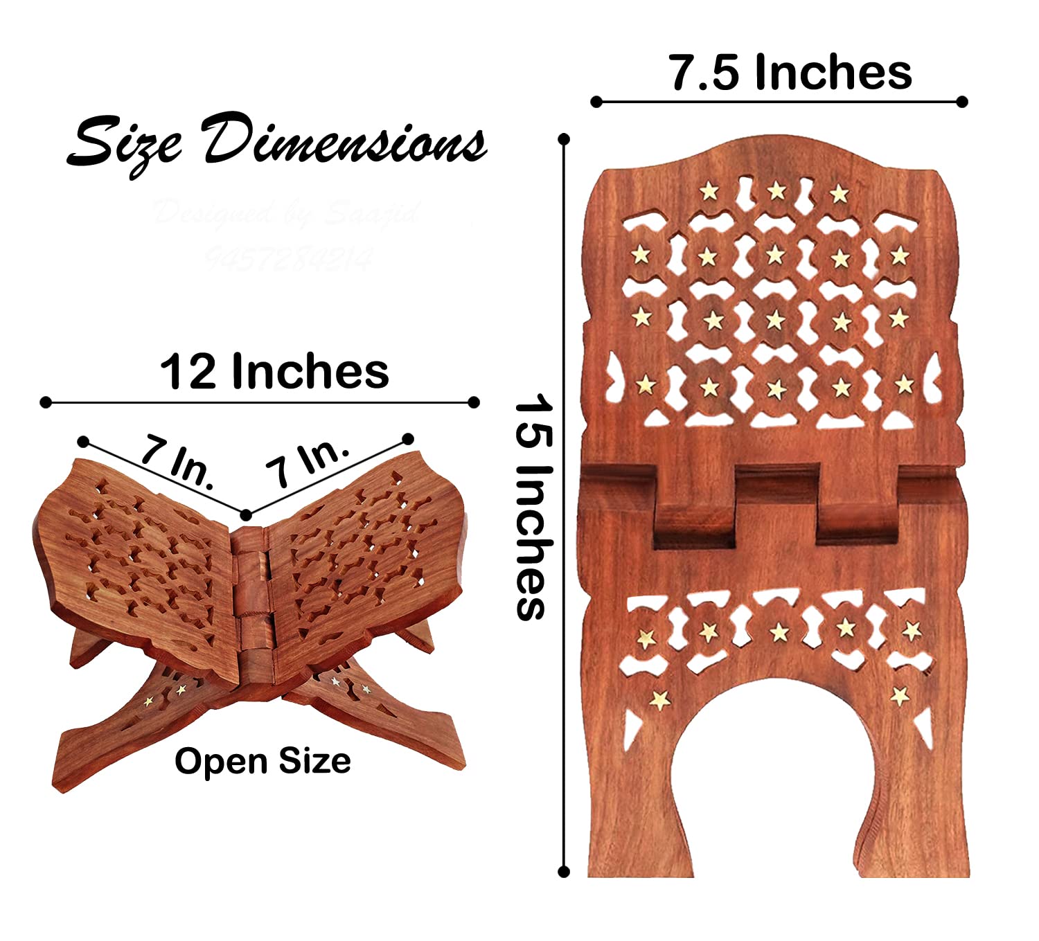 CRAFTCASTLE Sheesham Wood Book Stand/Holder/Rest/Keep for Home/Work Space/Religious Places/Rehal Stand (1st Star 15 inches) 3