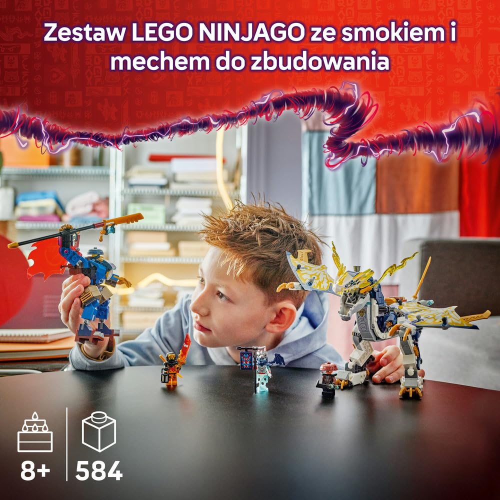 LEGO NINJAGO Mech smoczego jeźdźca Rogue’a 71843 | mech ninja, zabawka akcji, prezent dla chłopca i dziewczynki 8+, bitwa ninja, 584 elementy
