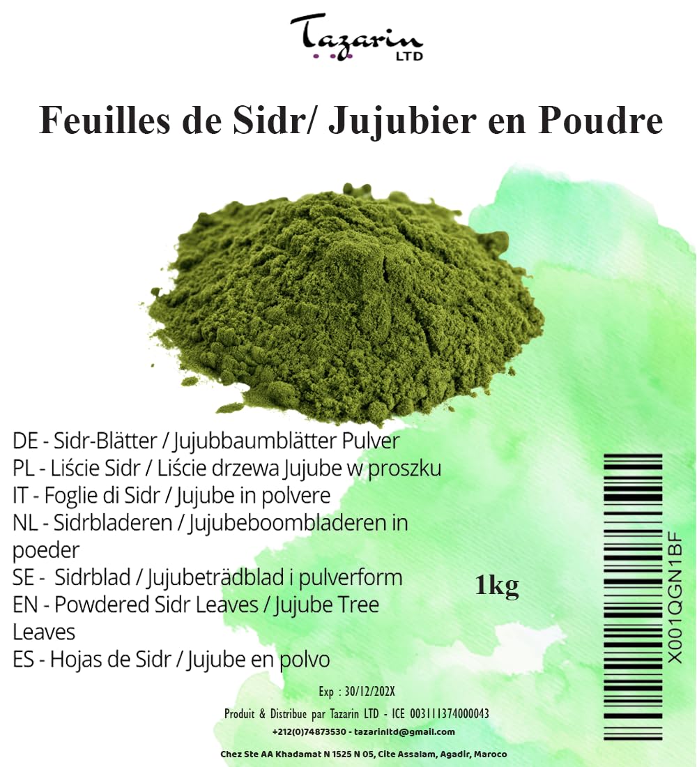 1kg Feuilles de Sidr/Jujubier Moulues - Poudre de Jujubier - Arôme & Goût Intense - 100% Naturel, Pur et Sans Additifs