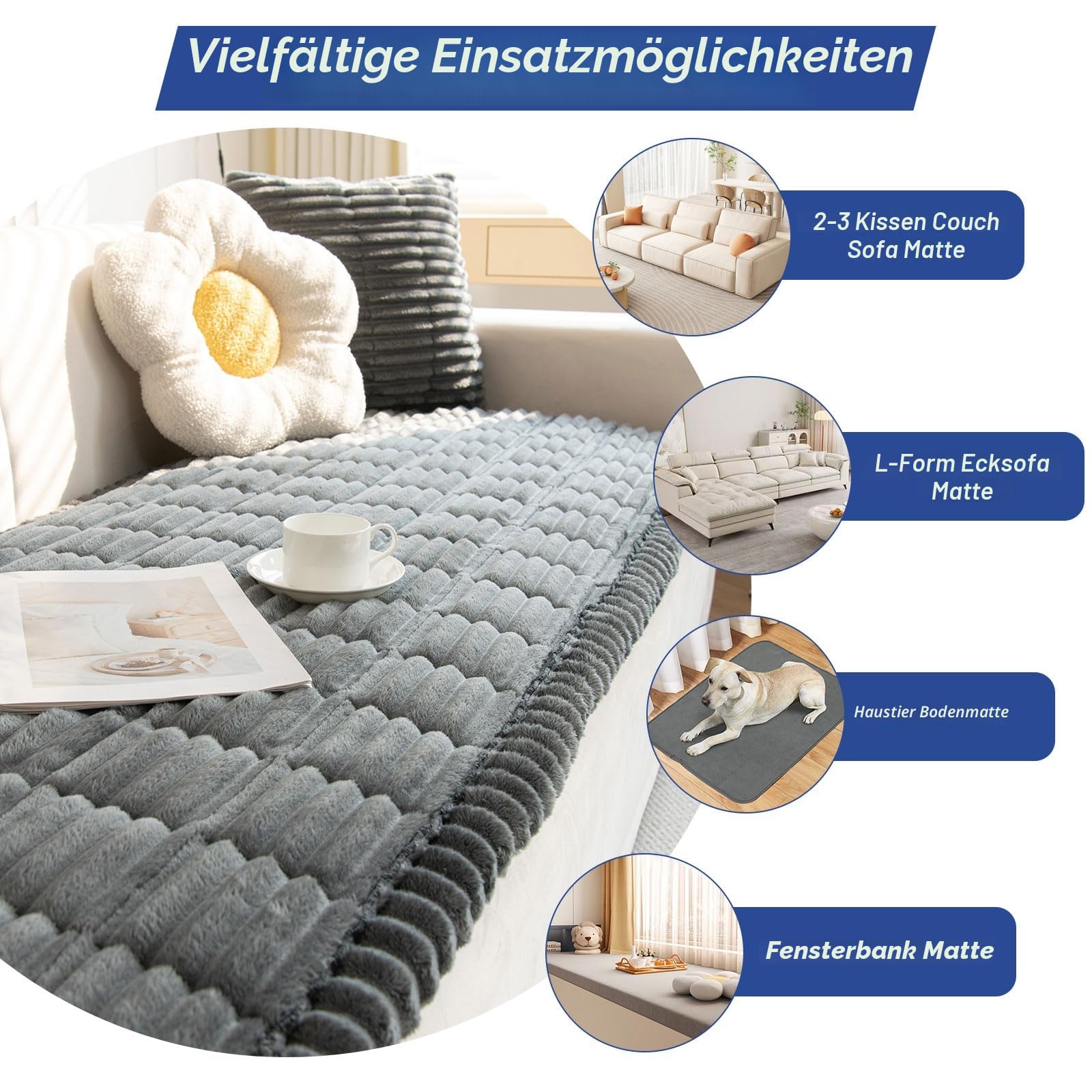 GKXLH Dicke Sofa überzug Waschbar - Neu Weiches Kord Universal Couch überzug 2 3 4 Sitzer, Anti-Rutsch Sofabezug, Gemütlich Sofa Cover Sofa bezug Sofaüberwürfe Möbelschoner für Wohnzimmer (70x150cm)