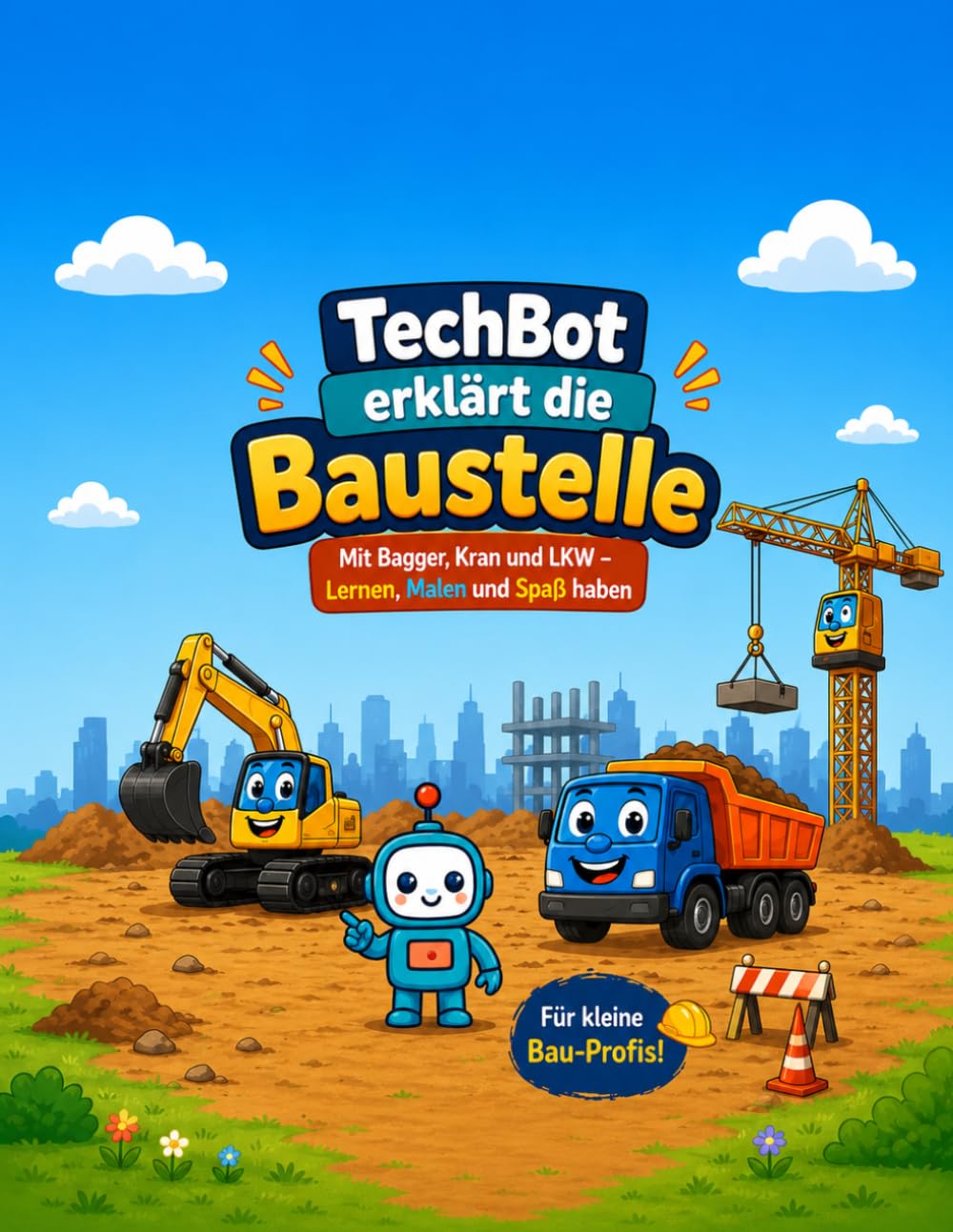 TechBot erklärt die Baustelle: Mitmachbuch für Kinder ab 4 Jahren – Schwungübungen, Rätsel und Ausmalbilder mit Baustellenfahrzeugen