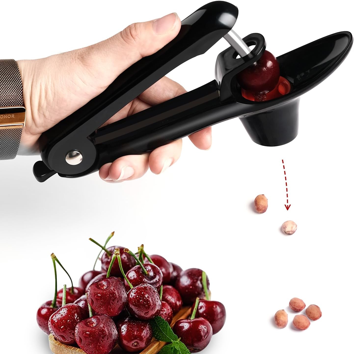 Cherry Pitter Tool, Cherry Pitter Remover Tool, Cherry Putter Seed Remover, Durable Cherry Stoner Fruit Pit Corer Deseeder Kitchen Tool, Press Type, More Labor Saving (Black)