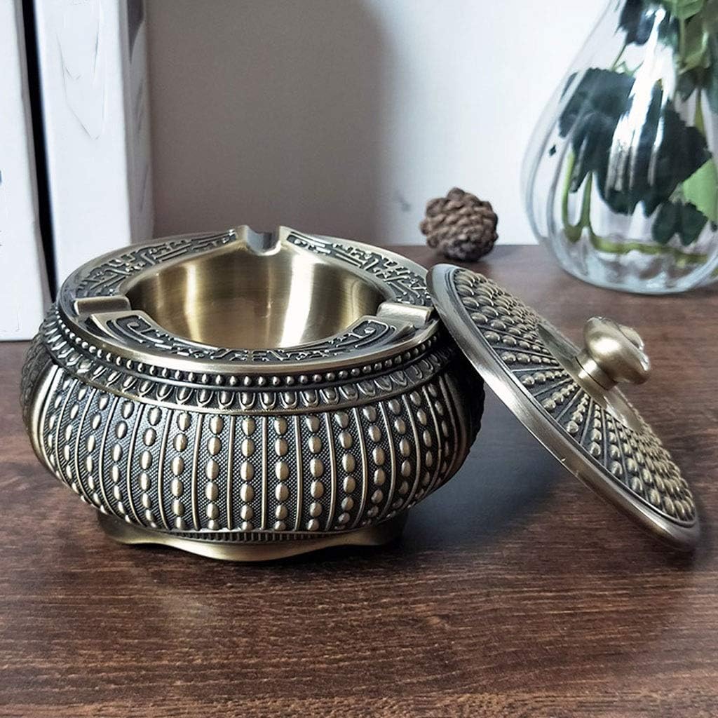 Ash Tray Bronze Ashtray With Lid Outdoor Home Coffee Table Office Desktop Decoration Chinese Retro Ashtray 5.11 Inch Smoker Gift Outdoor Ashtray
