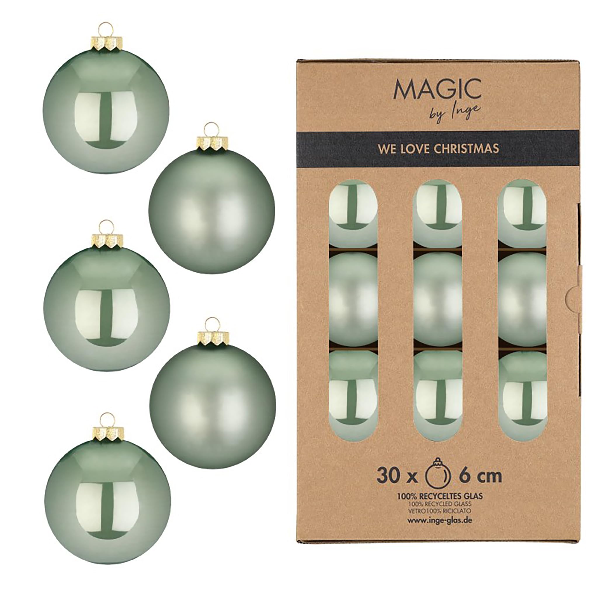Boules de Noël en verre sauge douce lot de 30 pour sapin