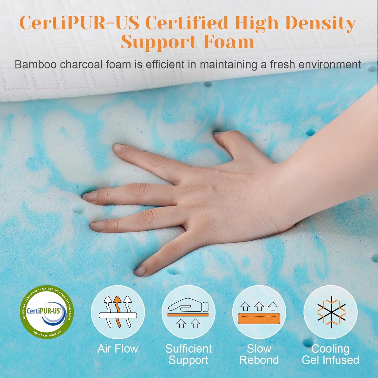 Extra Firm Mattress Topper Queen, 4 Inch High-Density Firm Mattress Pad for Back Pain Relief, Bed Topper with Removable Cover, No Smell, No Slip, CertiPUR-US Certified, 79" x 59" - Image 6