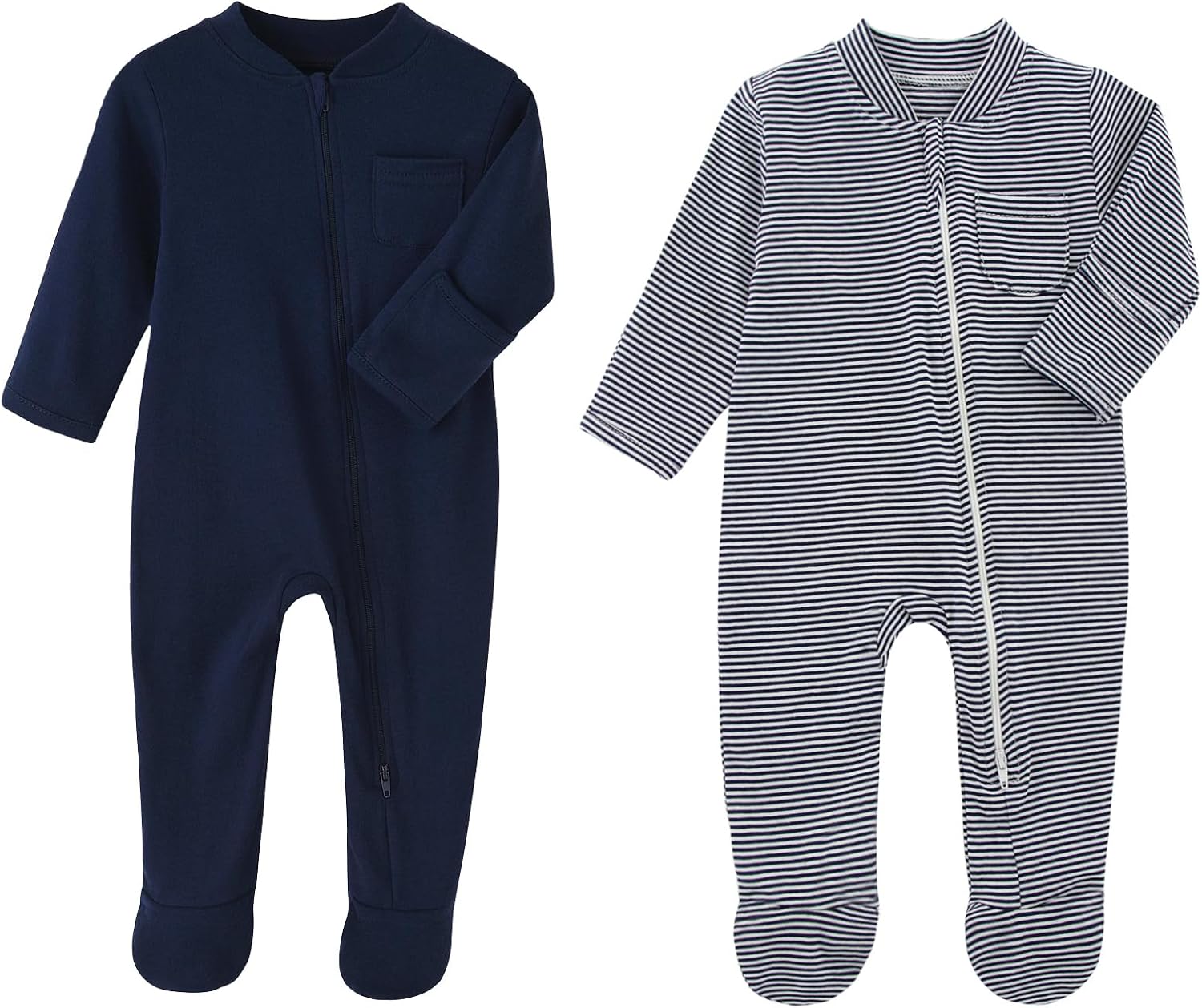 Baby Boys Sleep and Play Navy blue 6 Months Baby Cotton Sleeper Zip Front Footed Pajamas Navy blue 3-6 Months 2PCS