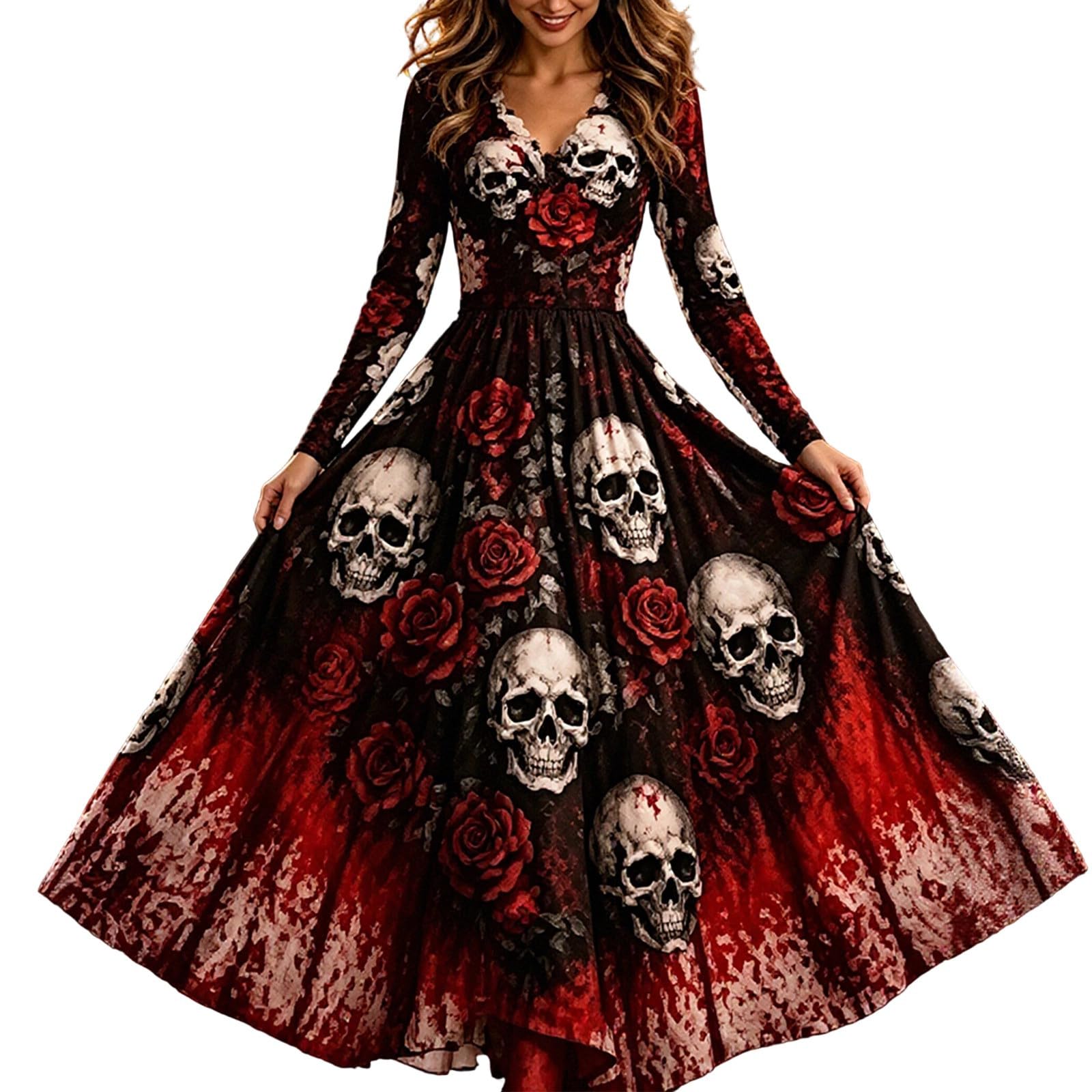 Halloween Dresses for Women,Ladies Halloween Costumes Scary Skeleton Print Short Sleeve A Line Swing Ladies Dress Women's Fashion Black Vintage Skull Witch Rockabilly Party Cocktail Maxi Dress — image 1