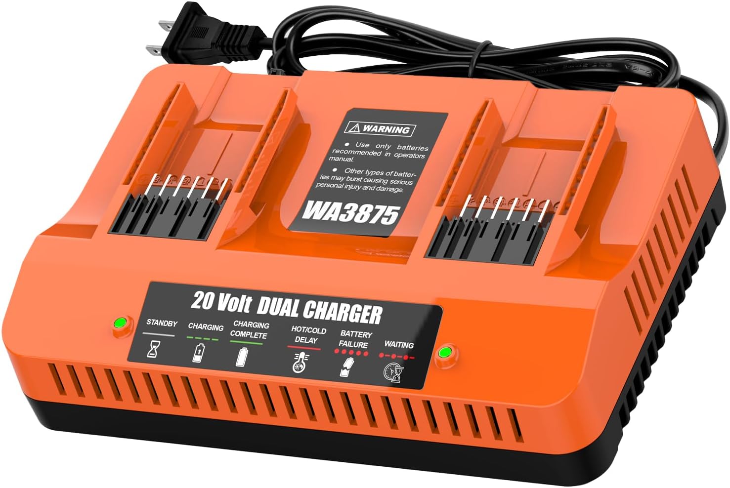 Powilling 2Port WA3875 Fast Charger for Worx 20v Battery WA3525, WA3520, WA3575, WA357, Dual Port WA3875 Charger for Worx Battery 20v