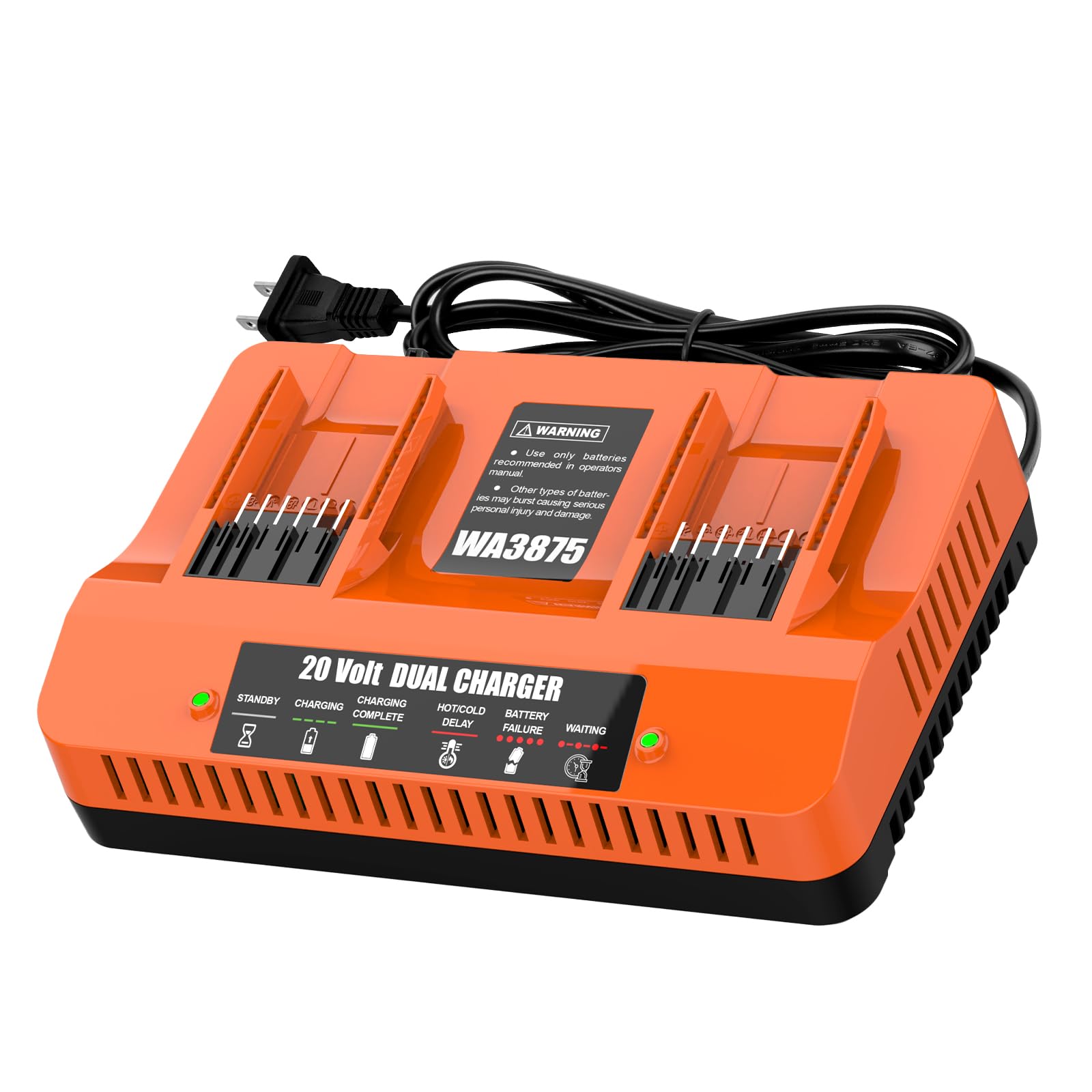 Powilling 2Port WA3875 Fast Charger for Worx 20v Battery WA3525, WA3520, WA3575, WA357, Dual Port WA3875 Charger for Worx Battery 20v